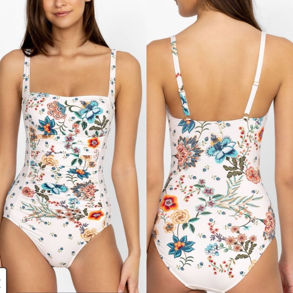 New johnny was ardella ruched floral white one piece swimsuit